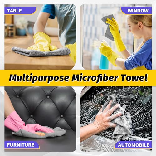 Microfiber Cleaning Cloth,150 Pack Grey Cleaning Rags, Bulk All-Purpose Lint-Free Shop Towels Wipes, Commercial Micro Fiber Cleaning Towels Washcloth for Car Garage Housekeeping 11.5"*11.5" - color: Grey, style: 150 Pack