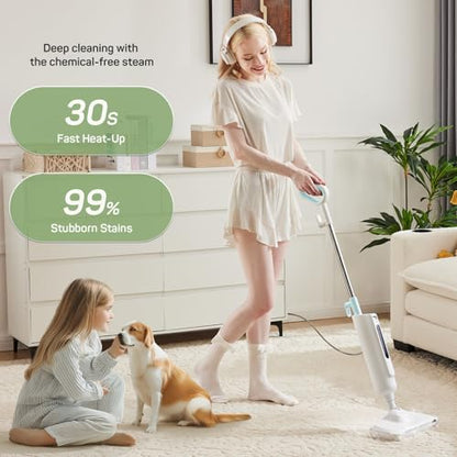 Steam Mop for Floor Cleaning, Lightweight Floor Steamer for Hardwood, Tile, Laminate, and Carpet, Includes 2 Washable Pads