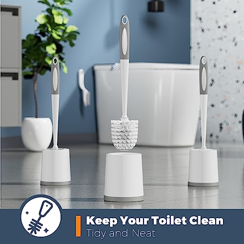 Holaloha Toilet Brush, 3 Pack Toilet Brushes for Bathroom with Holder, Bathroom Accessories Toilet Bowl Brush with 3 Clean Brush, Toilet Scrub Brush, Toilet Brush Set for Deep Cleaning, White - color: White