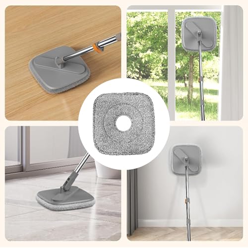 4 Pack Square Reusable Microfiber Mop Pads Fit for True & Tidy Spin Mop, Machine Washable Refill, Super Absorbent and Durable for Deep Cleaning, 9x9 Inch