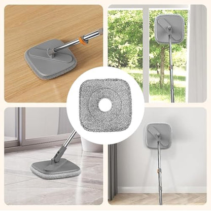 4 Pack Square Reusable Microfiber Mop Pads Fit for True & Tidy Spin Mop, Machine Washable Refill, Super Absorbent and Durable for Deep Cleaning, 9x9 Inch