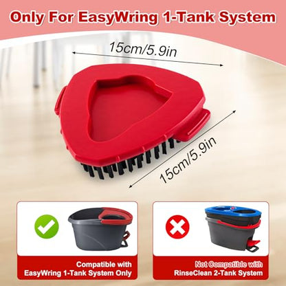 Mop Scrub Brush Head for O-Cedar EasyWring 1-Tank Spin Mop, Hard Bristle | Triangular single bucket system base refill. Heavy duty grout tile scrubber attachments. Red shower kitchen cleaning part. - size: 1 Pack