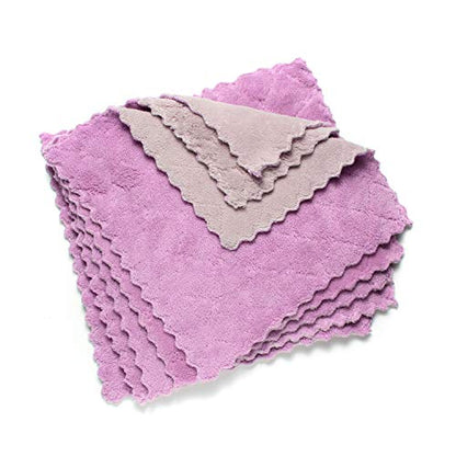 kimteny Cleaning Cloths Kitchen Towels Microfiber Washcloths Lint Free Dish Cloth Reusable Dishtowels Household Super Absorbent Fast Drying, 10"x10", Pack of 5 (Purple-Grey) - color: Purple-grey