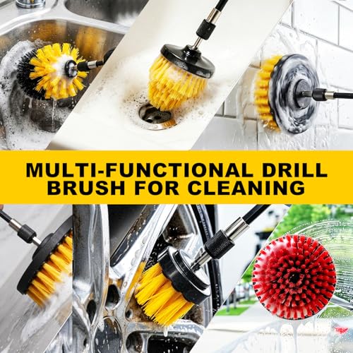 23Pcs Drill Brush Attachments, Power Scrubber Brushes with 2 Gap Brushes, Scrub Pads & Sponge Polishing Pads, Car Polishing Kit, Cleaning Supplies for Bathroom Kitchen Auto (Yellow-23pcs) - color: Yellow-23pcs