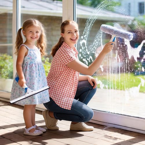Mitclear Professional Window Cleaning Kit 14IN, Windows Cleaner Tool with Silicone Squeegee, Microfiber Scrubber & Cloth, Window Washing Equipment or Home Shower Glass Doors Car Windshield - size: 14 IN