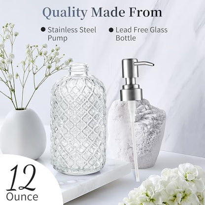 Kaishun Refillable Glass Soap Dispenser (2PC) for Hand Soap & Lotion, Clear - color: Clear (2 Pack)