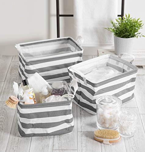 DII Laundry Storage Collection, PE Coated Collapsible Bin with Handles, Gray Stripe, Large Set, 10.5x17.5x10" - color: Gray Rugby Stripe, size: Large Set, 10.5x17.5x10"