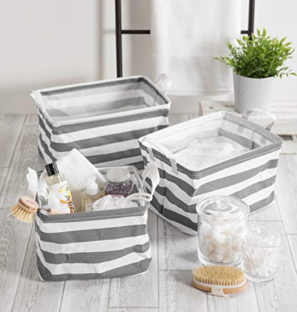 DII Laundry Storage Collection, PE Coated Collapsible Bin with Handles, Gray Stripe, Large Set, 10.5x17.5x10" - color: Gray Rugby Stripe, size: Large Set, 10.5x17.5x10"