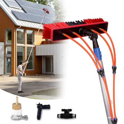 35 FT Water Fed Pole Kit Adjustable Solar Panel Cleaning Kit Cleaner Tool for Window Glass Roof Outdoor Glass Brush Window Washing Equipment (35FT)