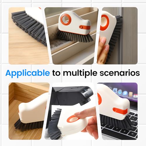 2 in 1 Cleaning Brush Window Track Cleaning Tools, Multifunction Hard Bristle Crevice Cleaner Brush with Hidden Scraper, Grout Cleaner Grip Brush for Sliding Door Track (1, A) - color: A