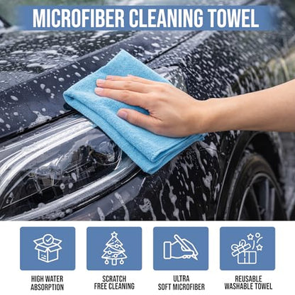 Ameri-Homes Microfiber Cleaning Cloths 12 x 12 Inches, 400 GSM Ultra Soft, Lint-Free & Scratch-Free, Highly Absorbent Towels for Car, Kitchen, Glass & Home Cleaning, Pack of 6 (Blue) - color: Blue
