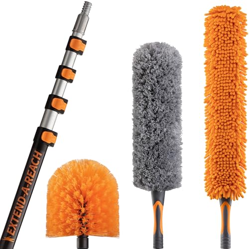 24 Foot High Reach Duster Kit with 5-18 ft Extension Pole // High Ceiling Duster Cleaning Kit with Telescopic Pole // Cobweb Duster // Feather Duster and Ceiling Fan Duster // The Ultimate Dusting Kit - size: 18 feet