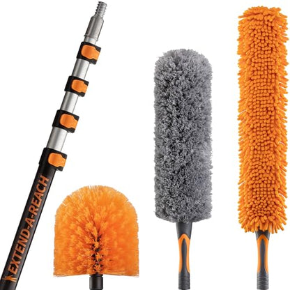 24 Foot High Reach Duster Kit with 5-18 ft Extension Pole // High Ceiling Duster Cleaning Kit with Telescopic Pole // Cobweb Duster // Feather Duster and Ceiling Fan Duster // The Ultimate Dusting Kit - size: 18 feet
