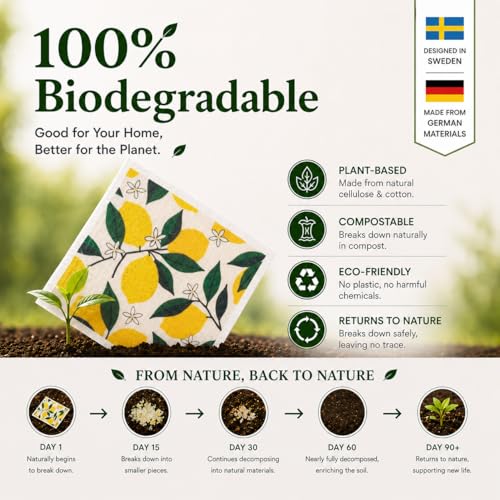 10 PCS Fruits Print Swedish Dishcloths for Kitchen 100% Biodegradable, Reusable Cellulose Sponge Cloths Ultra Absorbent, Eco Friendly Cleaning Towels Dishcloths for Washing Dishes & General Cleaning - color: 10 Pcs-fruits Print
