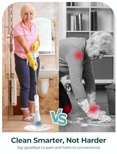 Sweepulire Electric Spin Scrubber for Cleaning, Shower Scrubber with Long Handle, 2 Spin Speeds, Bathroom Scrubber with 8 Replacement Heads, Bath Tub Cleaner Brush for Floor, Tub, Shower, Tile