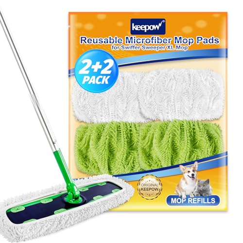 KEEPOW Reusable XL Wet Pads Compatible with Swiffer XL Sweeper, X-Large Dry Sweeping Cloths, Wet Mopping Cloths, Washable Microfiber XL Wet Pads Refills for Surface/Hardwood Floor Cleaning, 4 Pack - size: 4 Pack, Green & White