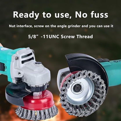 Wire Wheel Brush for 4 1/2 Angle Grinder, 5/8"-11 Thread Arbor,4 & 3 Inch Twist Knotted Coarse Crimped Wire Brushes (4pcs Wire Wheels) - style: 4pcs Wire Wheel