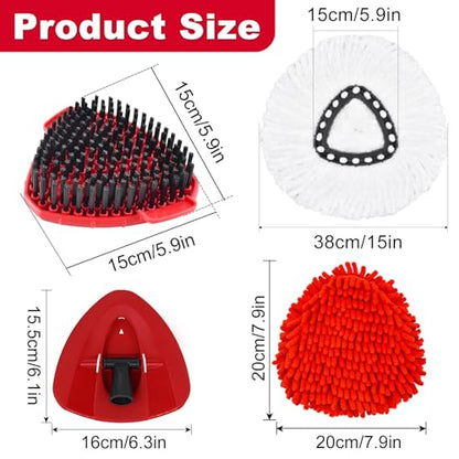 7 Packs Replacement Mop Heads& Handle Scrub Brush and Base Combo Set Compatible with O Cedar Spin Mops Refills，30-58" Mop Handle and Microfiber Head Refills for Cleaning - color: 2red+2white
