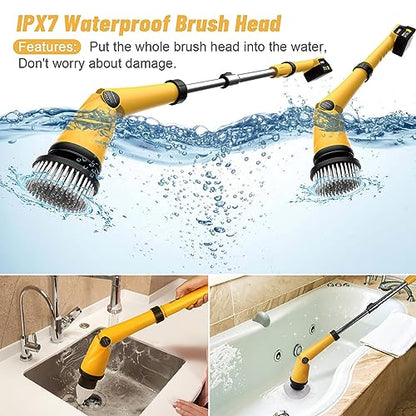 Qimedo Upgrade 1200 RPM Battery Electric Spin Scrubber, Highly Powerful Cordless Cleaning Brush with Smart Display, Electric Tile Floor Scrubber with 8 Brushes, Battery Powered Shower Scrubber