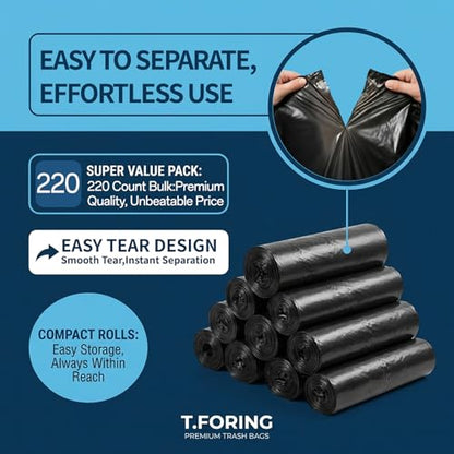 Small Trash Bags 4 Gallon Heavy Duty, 0.94 Mil, Black, 220 Count | 15 Liter Garbage Bag, Plastic Waste Basket Can Liners, Unscented, Leakproof, Tear Resistant, for Bathroom Office Car Bulk - color: 4 gal-220
