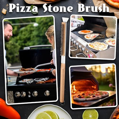 21'' Pizza Oven Brush Pizza Stone Brush with Stainless Steel Stone Scraper and Bristles Outdoor Oven Accessory Includes Extra Replacement Brushes Head and Screwdriver