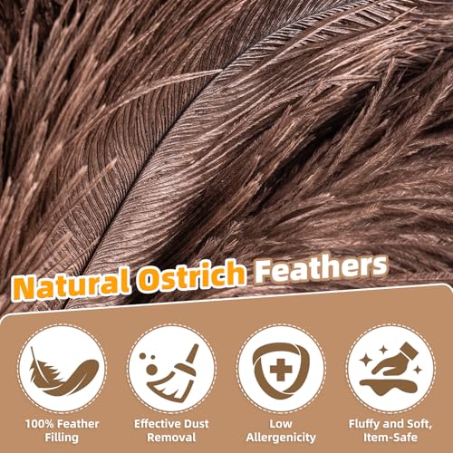 Extendable Ostrich Feather Duster with 19-49 inch Rotatable Stainless Steel Pole, Natural Feather Duster for Ceiling Fan Cobweb Dusting, Reusable Flexible Cleaning Duster(Include 1 Replacement Heads) - color: 49in-brown