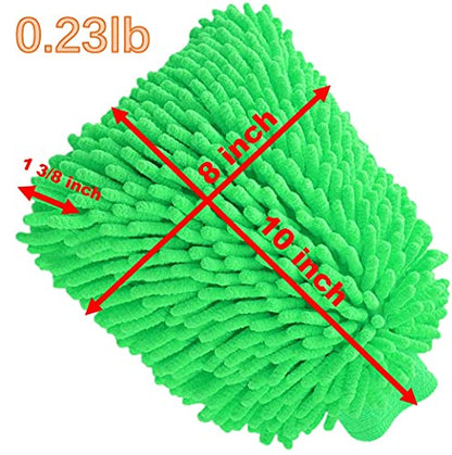 QUALIALL, Green Chenille Microfiber Dusting Mitt, 10.5x8 Inch, Electrostatic, Reusable, Scratch-Free, No-Dust Fly Duster for Sensitive Surfaces