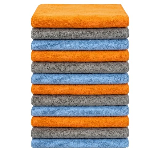 Microfiber Cleaning Cloths, 12 Pack, 40 x 40 cm, 350 GSM | 350 GSM, Lint-Free, Multi-Surface, For Kitchen, Car, Glass & Household