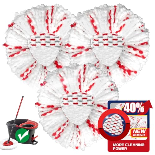 [2026 New Version] Mop Head Replacement - 40% More Cleaning Power, 3 Pack Spin Mop Replacement Head for Easy Wring 1-Tank System, Easy Cleaning, Microfiber and Machine Washable - size: 1-TANK 40% Mop Head (3pcs)