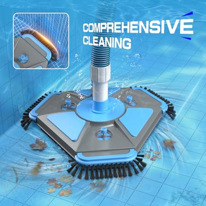 UIRWAY 3-in-1 Deluxe Swimming Pool Cleaning Kit - Includes Upgrade Heavy Duty Triangular Pool Vacuum Head, Detachable Brush, Deep Leaf Skimmer Net Inground & Above Ground Pools Cleaning(No Pole) - size: 13.5" Vacuum Head