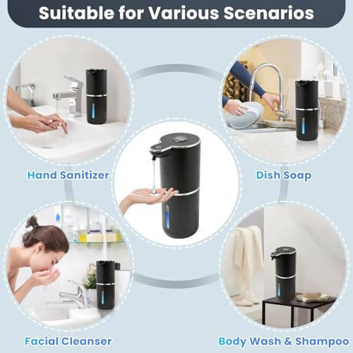 Automatic Soap Dispenser, Touchless Liquid Soap Dispensers, USB Rechargeable, 6-Level Adjustable Volume Control, 12.8oz/380ml, Wall Mount for Kitchen, Bathroom, Free Liquid Dispenser Stickers (Black) - color: Black
