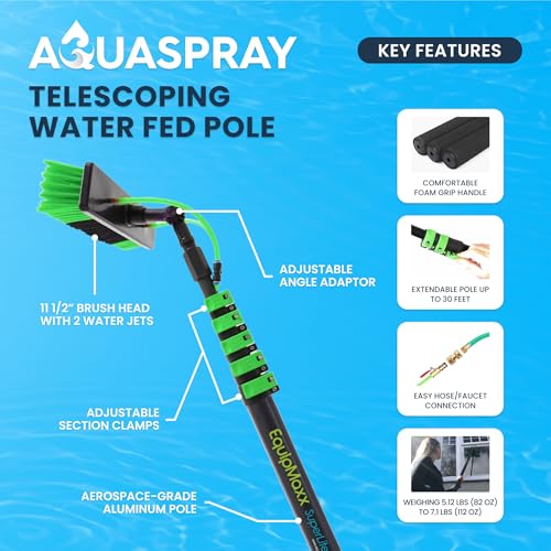 30 Feet Reach Solar Panel Cleaning Brush & Pole Water Fed Pole Kit, Window Cleaner Window Glass Solar Panel Cleaning System Washing Equipment Tool Solution Scrubber Brush & Hose Spray Washer - size: 30FT