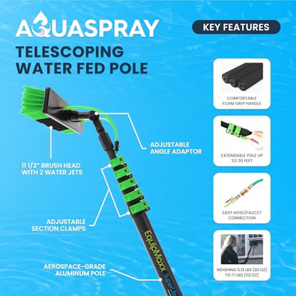 30 Feet Reach Solar Panel Cleaning Brush & Pole Water Fed Pole Kit, Window Cleaner Window Glass Solar Panel Cleaning System Washing Equipment Tool Solution Scrubber Brush & Hose Spray Washer - size: 30FT