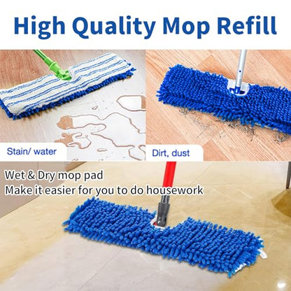 4 Pack Mop Heads Replacements Compatible with O-cedar Dual-Action Flip Mop, Chenille + Microfiber Mop Refills for Dry/Wet Use, Reusable and Machine Washable Dust Mop Cloths for Hardwood Floor Cleaning - color: 4pcs Blue&red