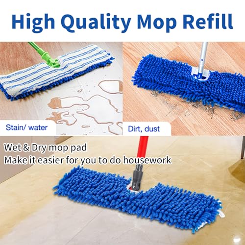 4 Pack Mop Heads Replacements Compatible with O-cedar Dual-Action Flip Mop, Chenille + Microfiber Mop Refills for Dry/Wet Use, Reusable and Machine Washable Dust Mop Cloths for Hardwood Floor Cleaning - color: 4pcs Blue&red