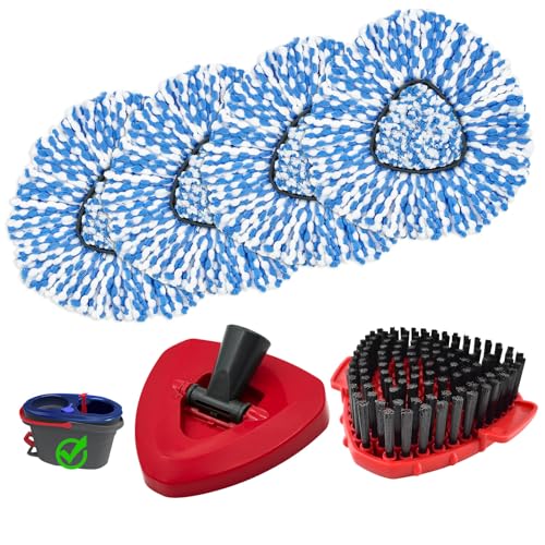 4Pack Mop Replacement Head for O Cedar RinseClean 2 Tank System, Mop Replacement Base and Upgrade Scrub Brush for O-Cedar,Spin Microfiber Mop Refills for Cleaning All Floors - color: 4blue+2red