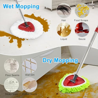 Mop Heads Replacements for Ocedar, Mop Replace Head for o Cedar Easywring 1 Tank, Spin Mop Replacement Head Include 3 Mop Refills Machine Washable Reusable Deep Cleaning and 3 Chenille Mop Pads