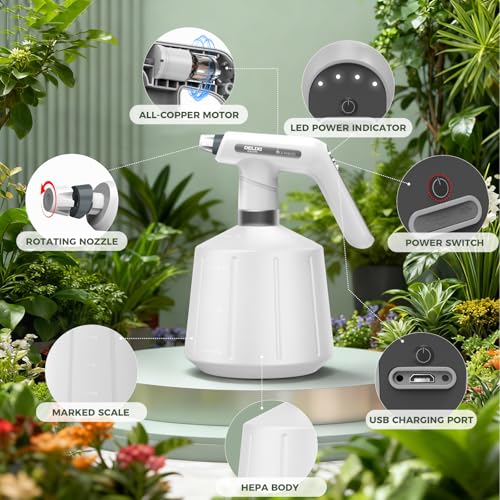 DELIXI Electric Spray Bottle 2L/0.5 Gallon, Electric Sprayer with Dual Spray Modes (Wide Mist & Jet), 1500mAh Battery and Ergonomic Grip Suitable for Garden, Patio, Indoor Plants & Flower Shop