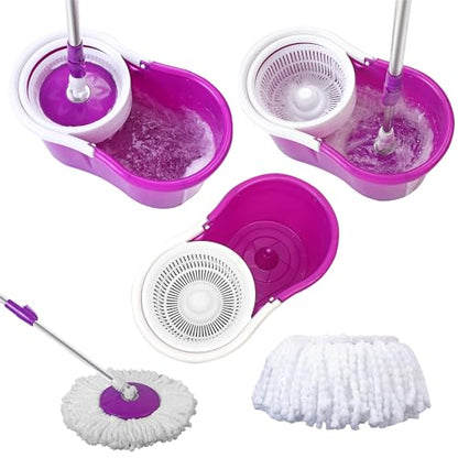 Mopping, 360° Microfiber Spin Mop with Bucket and Dual Mop Heads Self Wringing Spinning Mop Telescoping Handle Easy Floor Mop Floor Cleaning System for Home Kitchen Office Purple (US Stock)