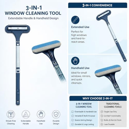 Window Screen Cleaning Brush, 2026 Upgraded 3 in 1 Mesh Cleaner Brush, Window Screen Cleaner Tool with Squeegee, Multifunctional Screen Brush, Double Sided Wet & Dry Dual Use (Blue )