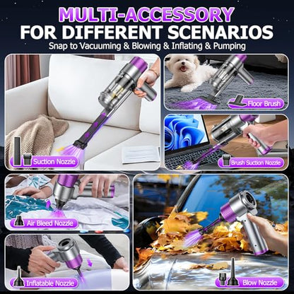 EYYA Handheld Car Vacuum Cleaner Cordless, 16000PA Powerful Hand Held Vacuum Cordless Rechargeable, 4-in-1 Portable Mini Vacuum & Air Duster with Multi-Nozzles and LED Light for Car Home Office