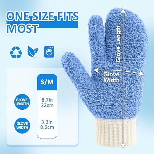 MIG4U Microfiber Dusting Gloves House Cleaning Glove for Blinds, Windows, Shutters, Furniture, and Car, Reusable Lint-Free Blue S/M - color: Blue Mitten 1 Pair, size: Small-Medium