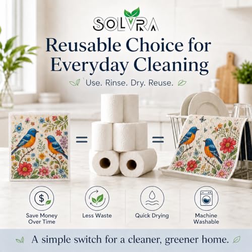 10 PCS Birds Print Swedish Dishcloths for Kitchen 100% Biodegradable, Reusable Cellulose Sponge Cloths Ultra Absorbent, Eco Friendly Cleaning Towels Dishcloths for Washing Dishes & General Cleaning - color: 10 Pcs-birds Print