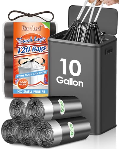 10 Gallon Drawstring Trash Bags (fit 30-35 Liter), 120 Counts Medium Large Kitchen Garbage Bags Trash Can Liners for Home, Office, Light Residential Waste Outdoor Lawn Bags, Black - style: 120-10 Gallon-Black