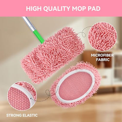 4Pcs Reusable Microfiber Mop Pads Compatible with Swiffer Sweeper，Dry Sweeping Cloths & Wet Mopping Cloths Washable Wet Pads for Hardwood Surface Floor Cleaning - color: Pink- 4pcs Chenille Mop