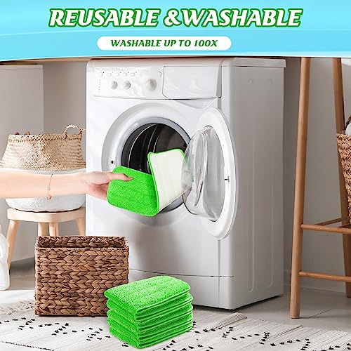 40 Pack Microfiber Cleaning Pads Machine Washable Replacement Head for Wet/Dry Mops Flat Reusable Household Replacement Mop Pad for Hardwood Floor Cleaning Scrubbing Fit Most Mops (Green) - color: Green