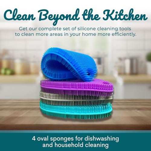 Food Grade Silicone Dish Scrubber - BPA-Free Kitchen Scrubbers for Dishes and Housecleaning (4-Pack Ovals) - color: 4 Ovals