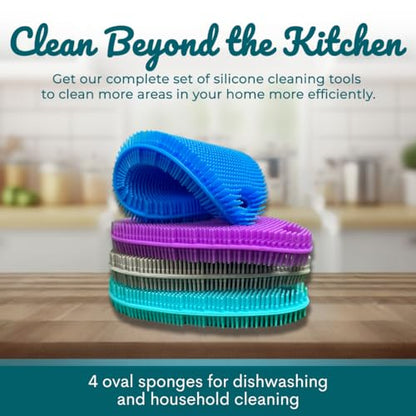 Food Grade Silicone Dish Scrubber - BPA-Free Kitchen Scrubbers for Dishes and Housecleaning (4-Pack Ovals) - color: 4 Ovals