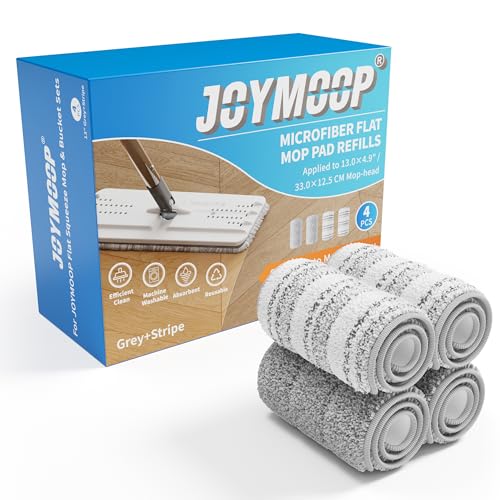 JOYMOOP Microfiber Mop Replacement Pads, 4-Pack 13" × 4.9", Dual Grey & Stripe Pads for Wet & Dry Cleaning, Compatible with Microfiber Flat Mop Heads, Machine Washable, Durable and Scratch-Free - color: 4 Pcs - 2 Grey + 2 Stripe, size: 13.0 × 4.9 Inch