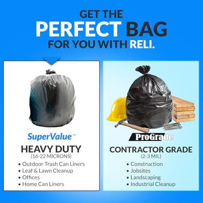 Reli. 45 Gallon Trash Bags Heavy Duty (25 Count) | Black | Twist Ties Included | Extra Tough, Leak-Proof Garbage Bags | Ideal for Large Clean Ups